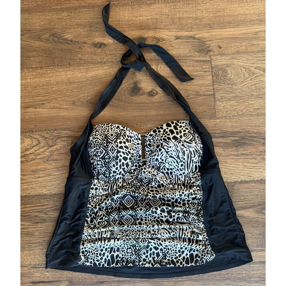 Collections by Catalina 2X Animal Print Underwire Halter Tankini Bathing Swim